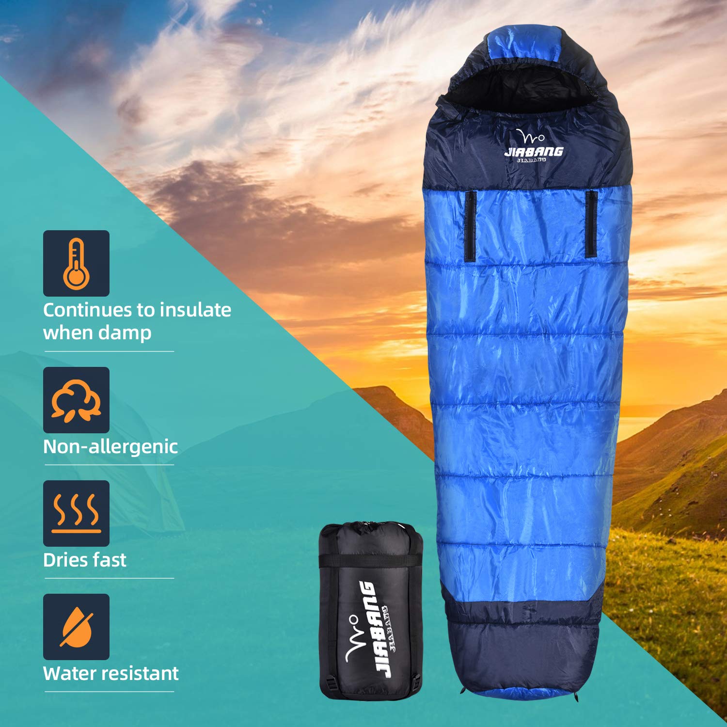 jiabang 1.5 KG Sleeping Bags for Adults 3-4 Seasons Camping-Extra Large Warm Lightweight Mummy Sleeping Bag with Compression Sack Ideal Gear for Hiking Backpacking