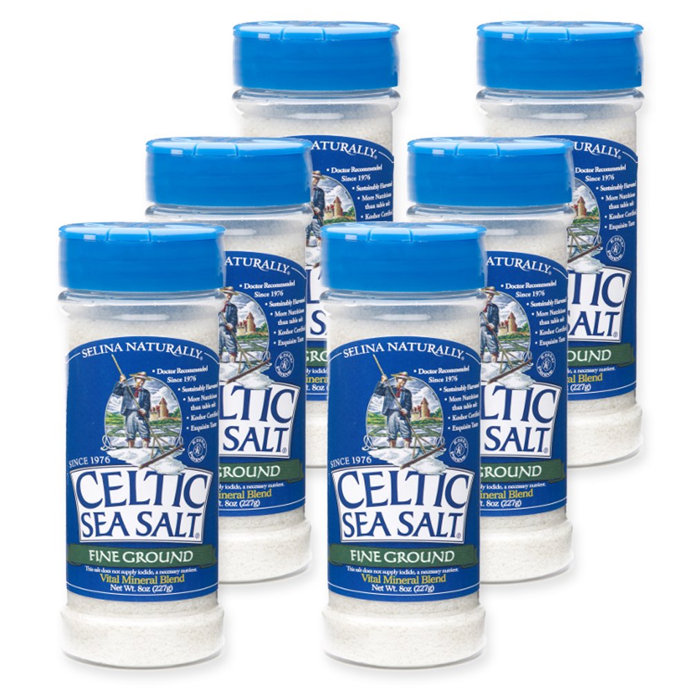 Fine Ground Celtic Sea Salt – (6) 8 Ounce Shaker Jars of Nutritious, Classic Sea Salt, Great for Coo