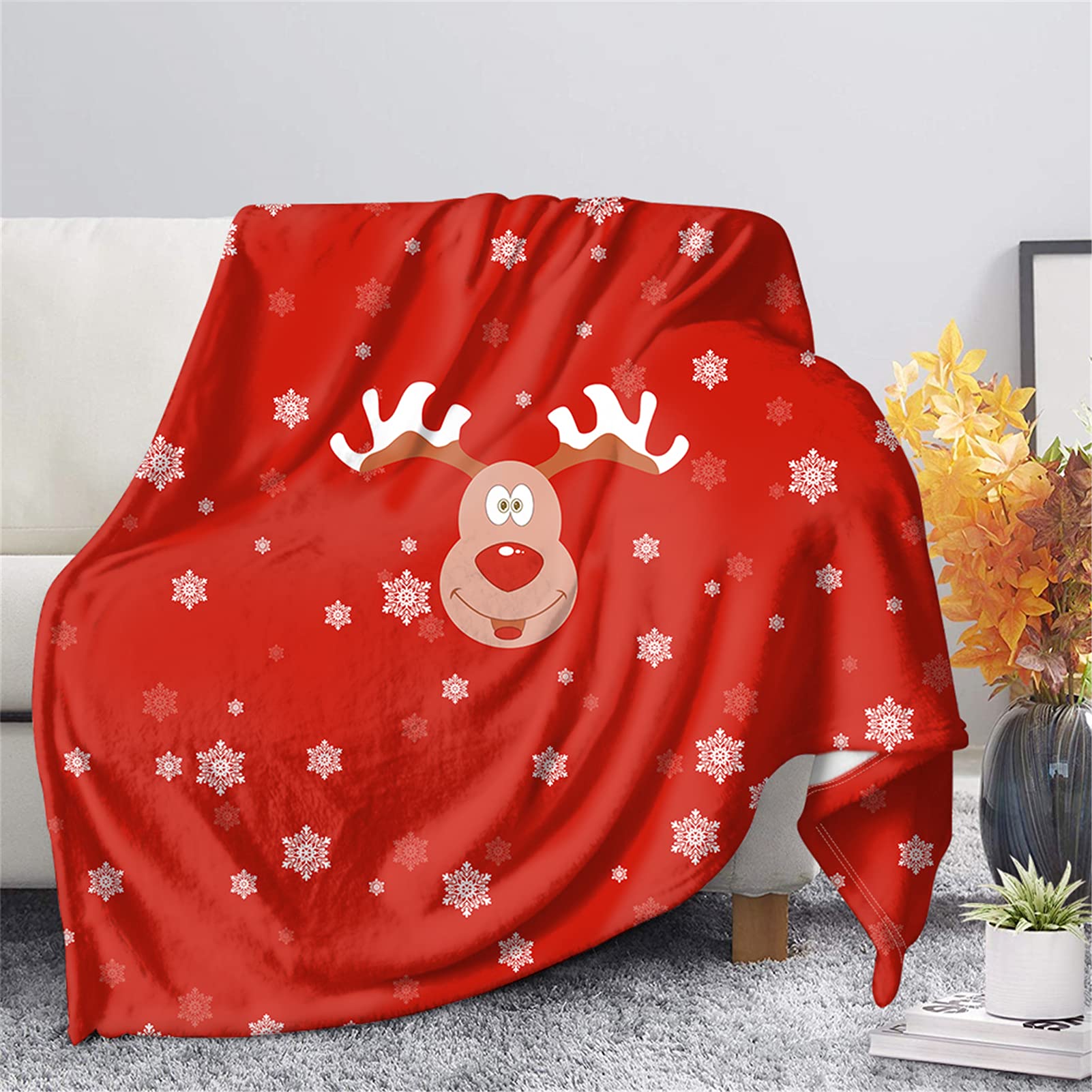 Biyejit Christmas Deer Print Blanket for Couch,Bedroom,Living Romm,Sofa, Fleece Flannel Air-conditioning Throw Blankets Ultra Plush Home Decor