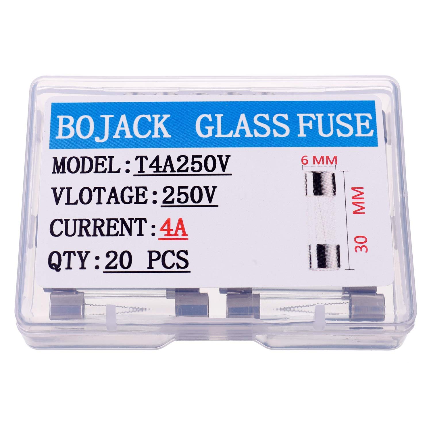 BOJACK T4AL250V 6x30 mm 4 A 250 V Slow Blow Fuses 4 amp 250 Volt 0.24 x ...
