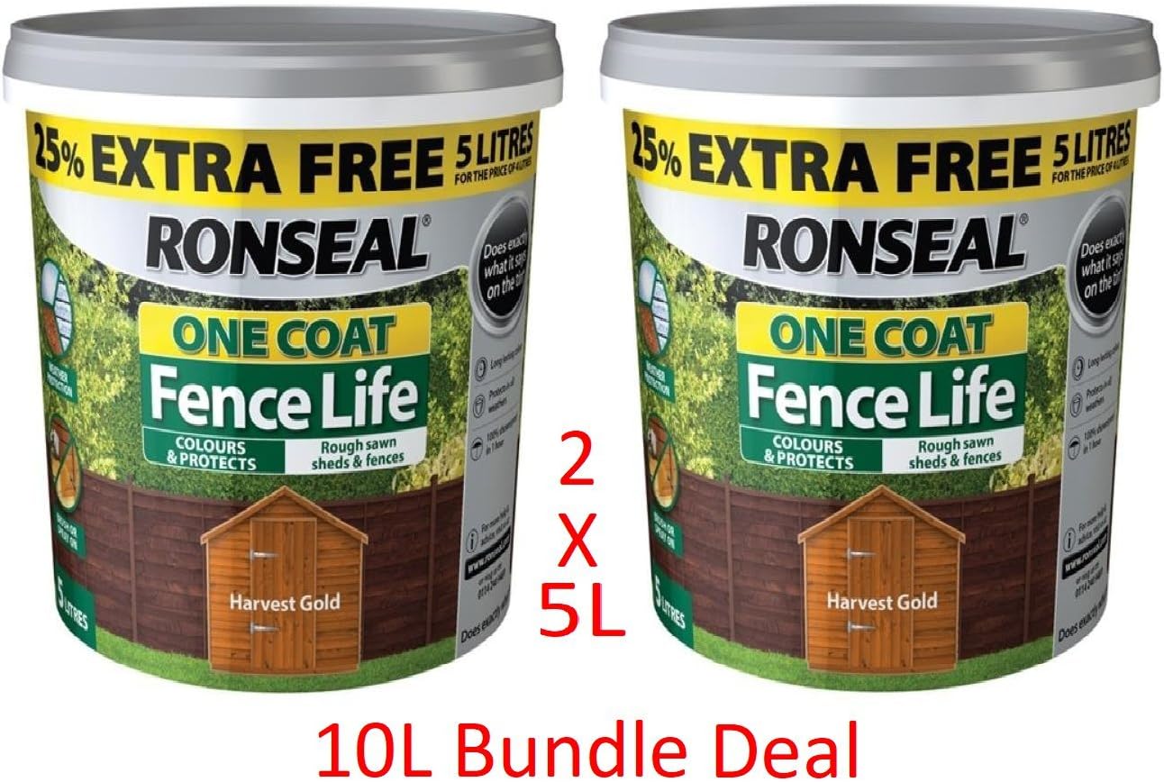 Ronseal 5L One Coat Fence Life Fence Paint Bundle Deal 2 for 22.952 x
