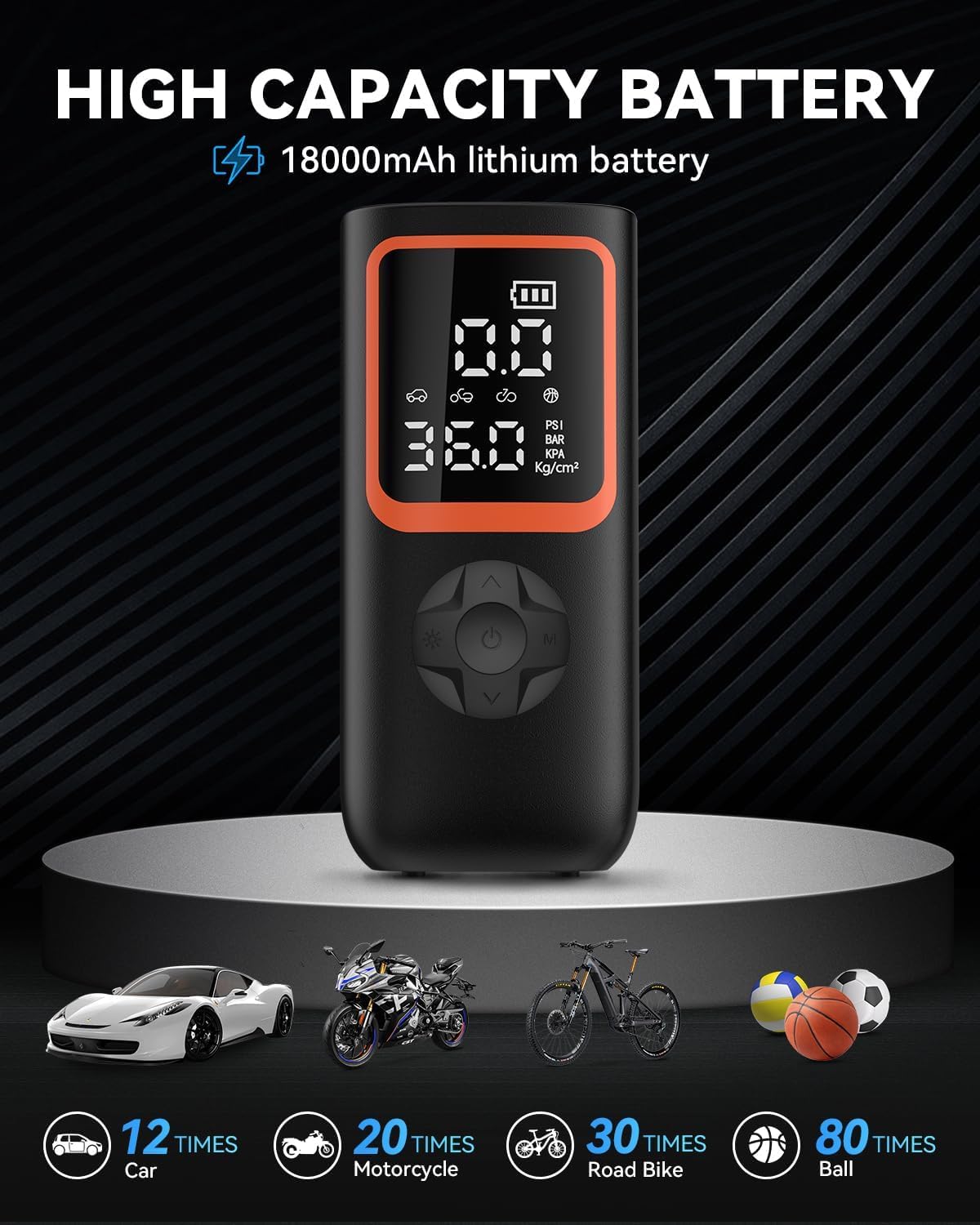 Elektrische Luftpumpe - 6000mAh & 150PSI Fahrradpumpe für Autoreifen mit Manometer & LED-Licht, 2X schnellere Aufblasung Mini Kompressor für Auto Fahrräder, Motorra 3