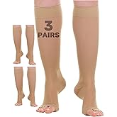 (3 Pairs) Sheer Compression Socks for Women 15-20mmHg Open Toe - Toeless Knee Highs Support Stockings for Circulation - A413