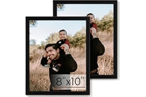 HEIMLOVE 8x10 Picture Frame Set of 2,Display Pictures 8"x10",Black Photo Frame with Shatter Resistant Plexiglass,Picture Frames 8x10 Tabletop and Wall Mount,Poster Frame for Display Certificate Document