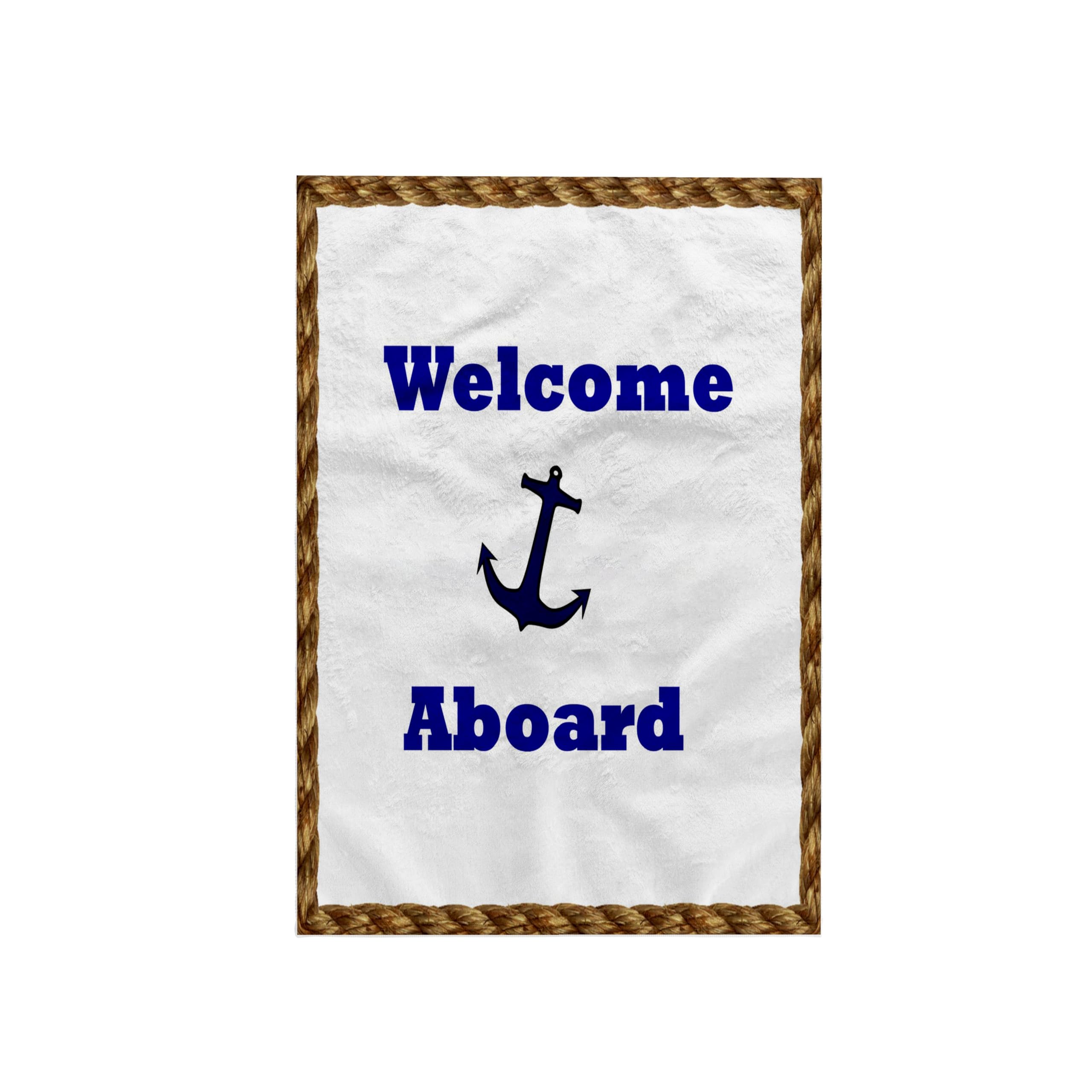 3dRose "Image of Welcome Aboard Sign with Anchor Towel, Polyester/Cotton, White, 15 x 22-Inch