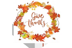 TBSONE 50 Pack Fall Thanksgiving Paper Napkins, Disposable 3-Ply Luncheon Napkin with Leaf Garland & Give Thanks Design, Autumn Table Decor for Dinner, Friendsgiving, Wedding, and Harvest Party (Give Thanks)