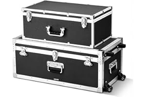 VEVOR Metal Storage Trunk, Set of 2, Wooden Suitcase Storage Boxes with Padlocks, Large Trunk Includes Casters and 3 Metal Ha
