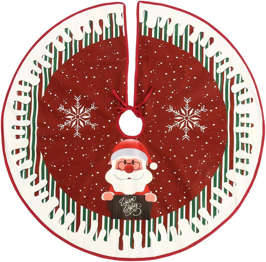 Christmas Tree Skirts with Santa 90cm Fabric Red Tree Skirts Base Floor Mat Cover Xmas Decorations