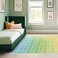 Mid Century Modern Ombre Rainbow Rug 6x9, Retro Light and Colorful Green Checkered Contemporary, Washable Stain Resistant Area Rugs Non Slip Low Pile for Living Room Bedroom Dining Kitchen Table