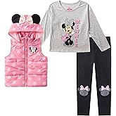 Disney Princess Minnie Mouse Girls Long Sleeve Shirt, Vest and Legging Pants Set for Toddler and Little Kids