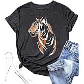 Tiger Shirt for Women Vintage Animal Graphic Tees Casual Short Sleeve Crewneck T-Shirt Summer Loose Fit Tops