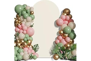 TOPEIGHT Arch Backdrop Stand Cover 7.2Ft Beige Thick Spandex Fabric Arch Backdrop Cover High Elasticity Fitted Round Top Arch Backdrop for Wedding Birthday Party Baby Shower Decoration