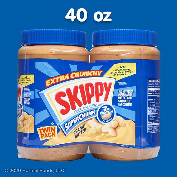 SKIPPY CHUNKY PEANUT BUTTER, CRUNCHY PEANUT BUTTER, TWIN PACK, 40OZ JARS