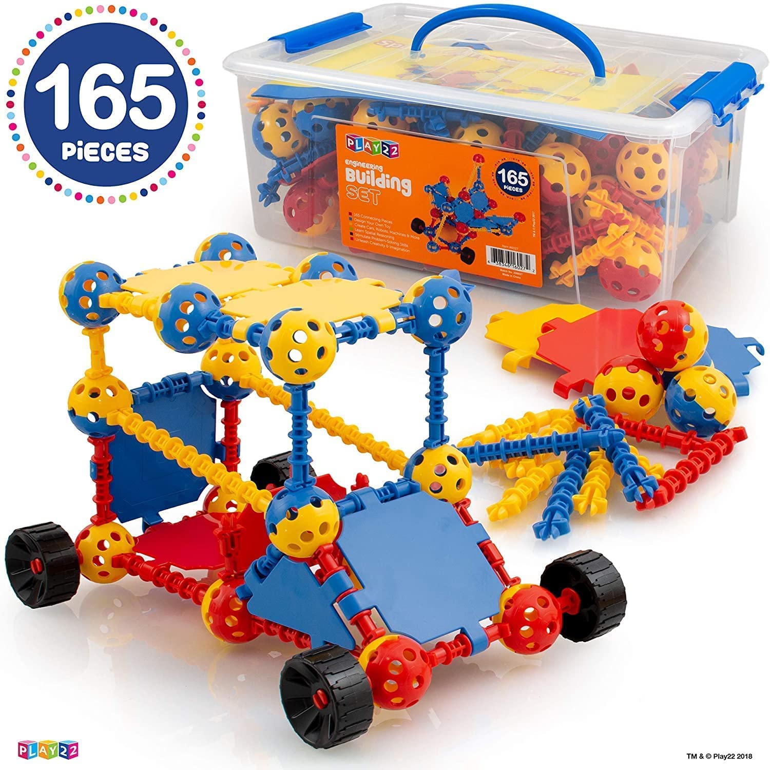 Play22 Building Toys For Kids 165 Set - STEM Educational Construction Toys - Building Blocks For Kids 3+ Best Toy Blocks Gift For Boys and Girls - Great Educational Toys Building Sets - Original