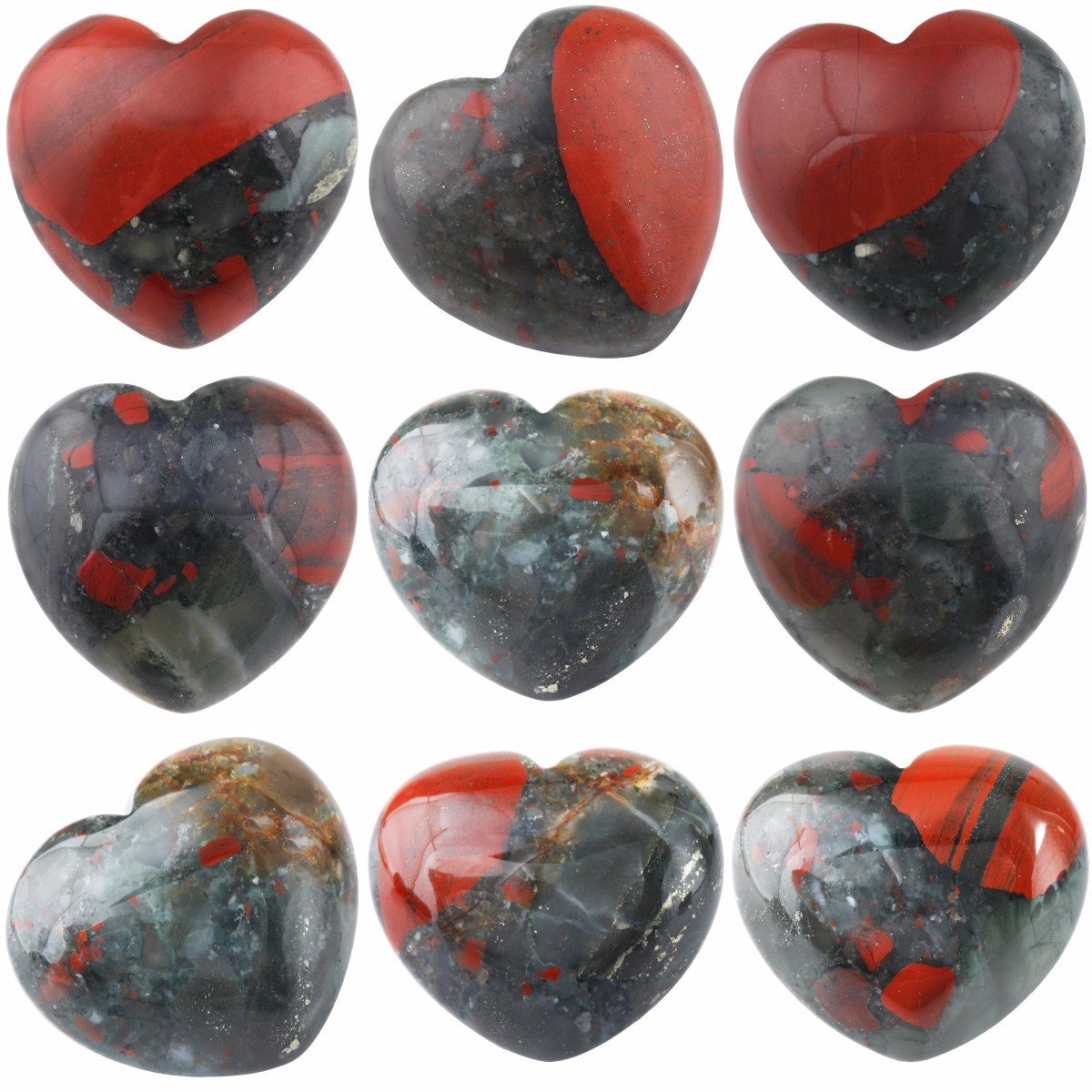 SUNYIK Natural Africa Bloodstone Carved Puff Heart Pocket Stone,Healing Plam Crystal 0.8"-0.9" Pack of 10