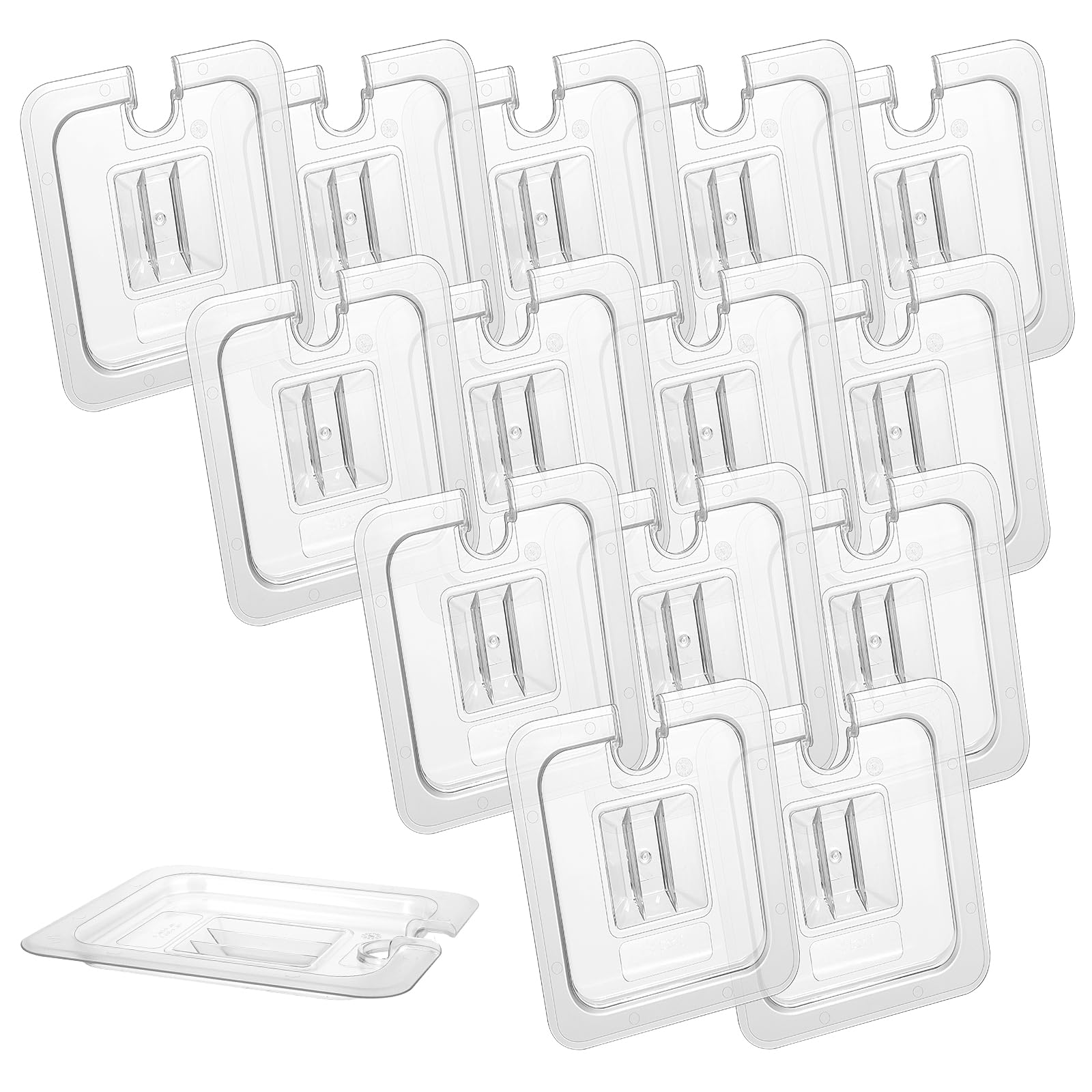 Photo 1 of 14 Pcs Notched Polycarbonate Universal Handled Food Pan Cover 1/6 Size Clear Restaurant Commercial Hotel Pan Lid for Fruits, Vegetables, Beans, Corns