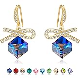 EVEVIC Austrian Crystal Bow Dangle Drop Earrings for Women Fashion Ribbon 14K Gold Plated Hypoallergenic Jewelry