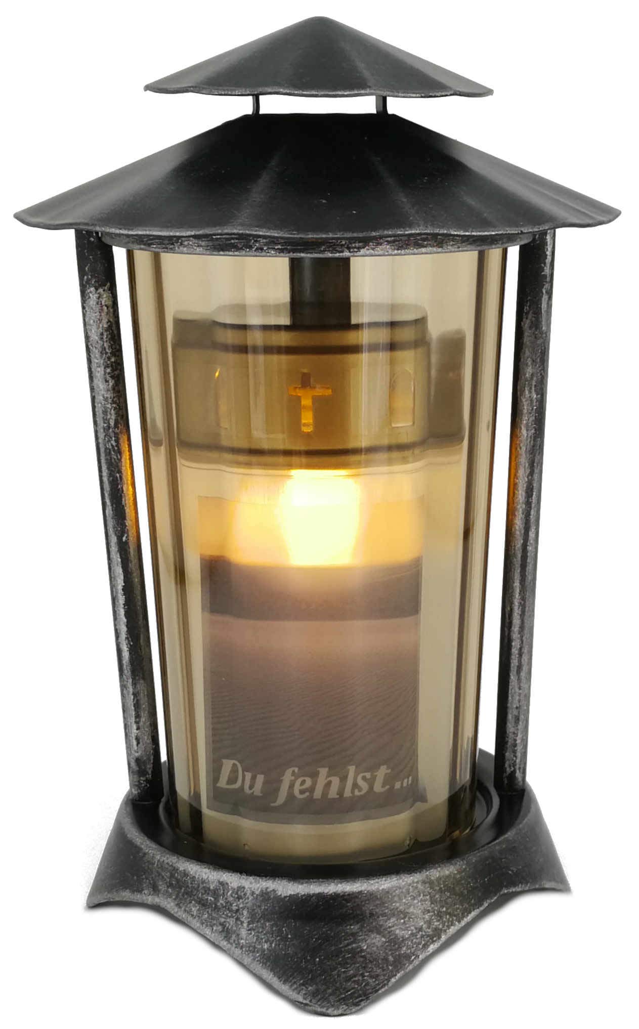 Grave Lantern Metal Round Including LED Candle 21 cm Lantern Aluminium Glass Bronze