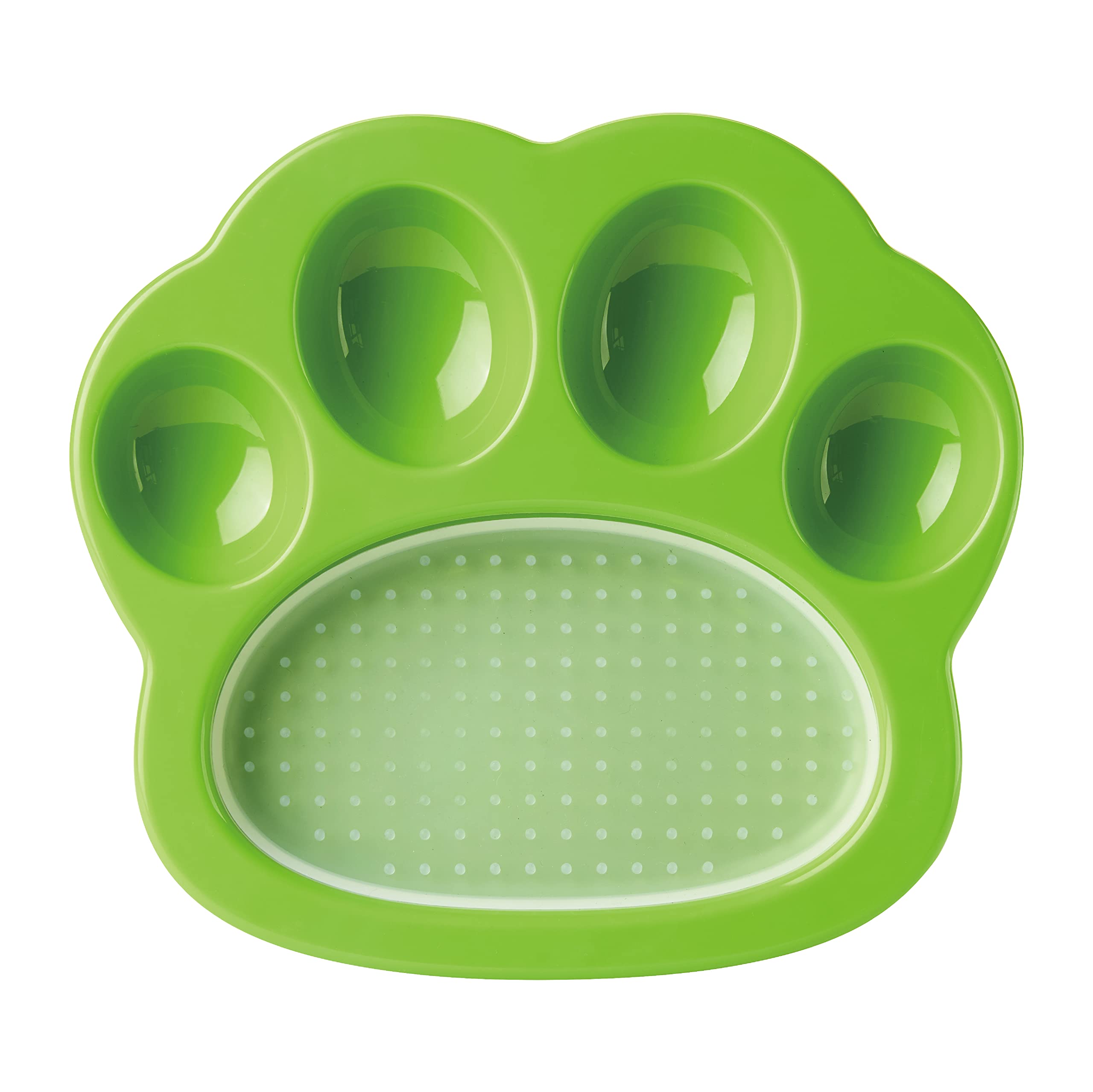 PetDreamHouse Paw 2-In-1 Mini Slow Feeder Dog Bowl & Lick Mat, Fun and Unique Paw-Shaped Slow Feeding Dish with an Interchangeable Paw Lick Pad-Green