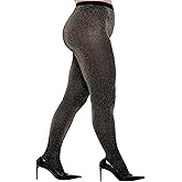 Rzkulek Women's Plus Size Sparkly Gold Shimmer Tights, 50D High Waist Golden Glitter Pantyhose for Party/Evening Wear