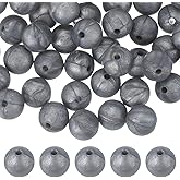 uxcell 60 Pcs Silicone Beads, 9mm Round Focal Beads Candy Color Bulk Loose Bead for Keychain Bracelet Necklace Pens Making DIY Crafts Supplies, Silver