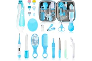 ESONTO Baby Healthcare and Grooming Kit, 21pcs Baby Electric Nail Trimmer Set Newborn Nursery Health Care Set for Newborn Infant Toddlers Baby Boys Girls Kids Haircut Tools (21 Kits Blue)