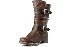 GLOBALWIN Women's Mid Calf Comfortable Fashion Dress Boots For Women Low Heel With Zipper