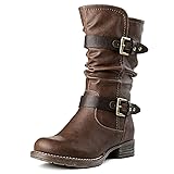 GLOBALWIN Mid-Calf Brown Fashion Dress Boots For