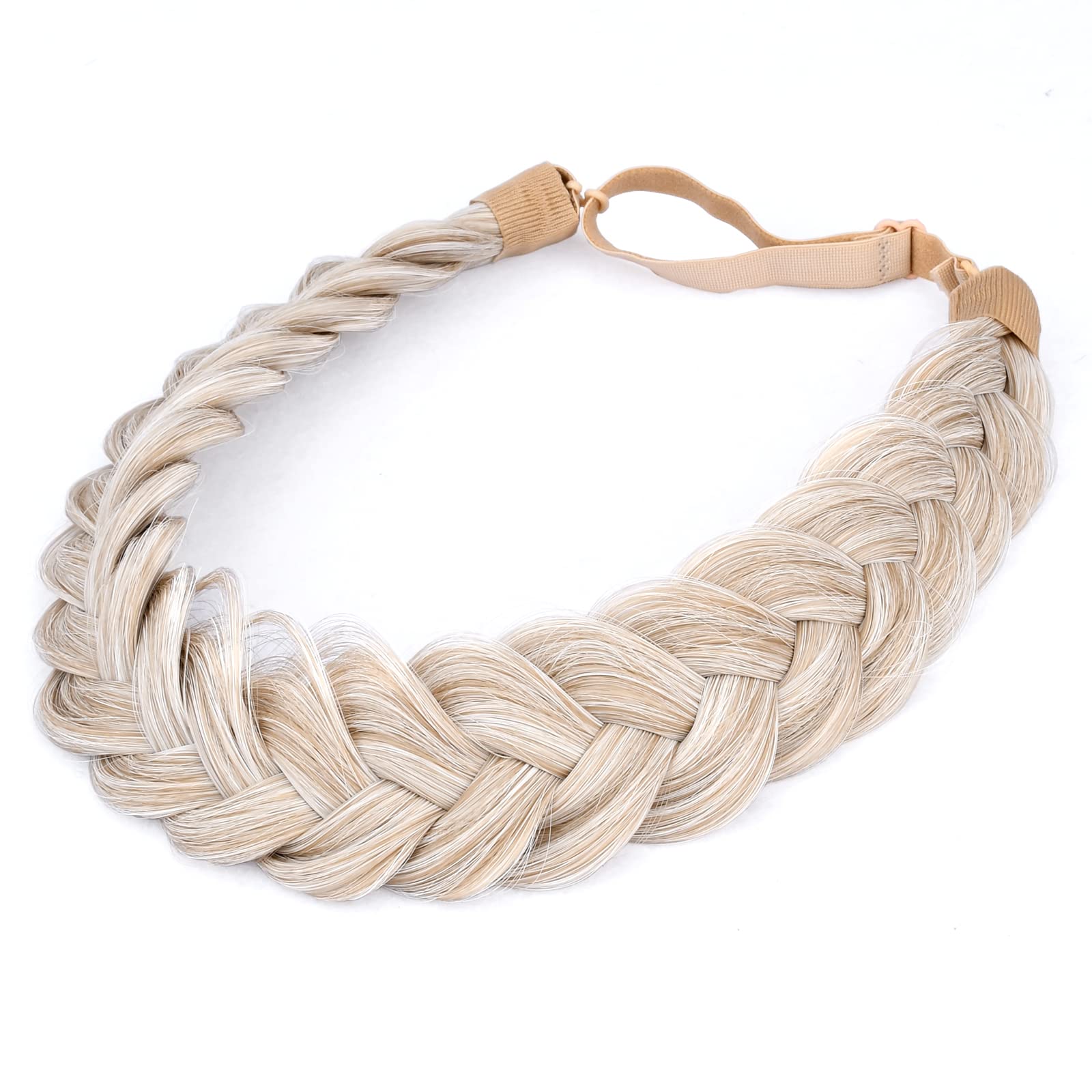 BOBIYA Messy Wide 2 Strand Synthetic Hair Braided Headband Classic Chunky Plaited Hair Headband (White Blonde)