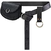 ITAZEM Medieval Viking Belt for Men with Nordic Embossed O Ring Belt Bag, Women Belt Pouch Bag Phone Holder Costume LARP Accessories
