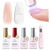 Beetles Builder Gel Kit HEMA Free & Handheld Nail Lamp, 8 in 1 Nail Thickening Strengthening Building Apex for Beginner DIY Salon at Home with Base & Top Coat,Clear Natural Nude Builder Nail Gel