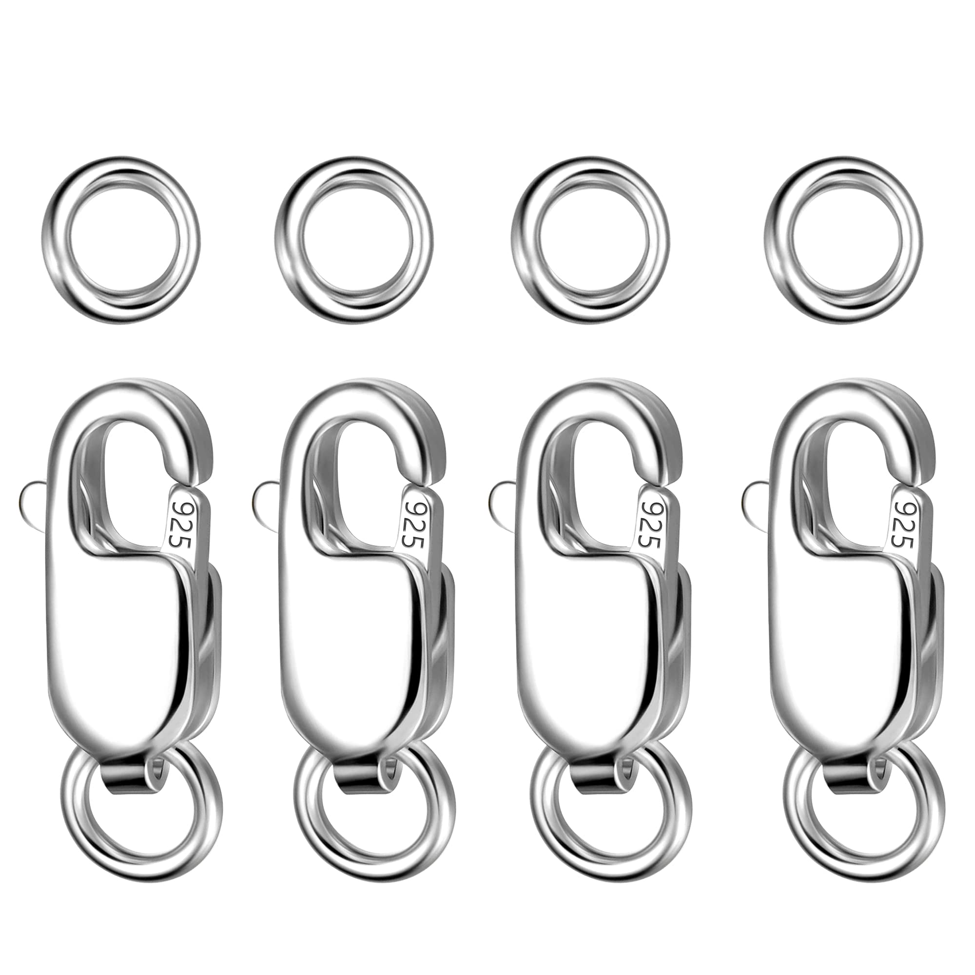 8PCS Solid Sterling Silver 925 Lobster Claw Clasps with Jump Rings, Necklace Bracelet Jewelry Silver Clasps for Jewelry Making Necklace Bracelet DIY, Large Lobster Claw 12mm Split Rings 4mm Set — image 1