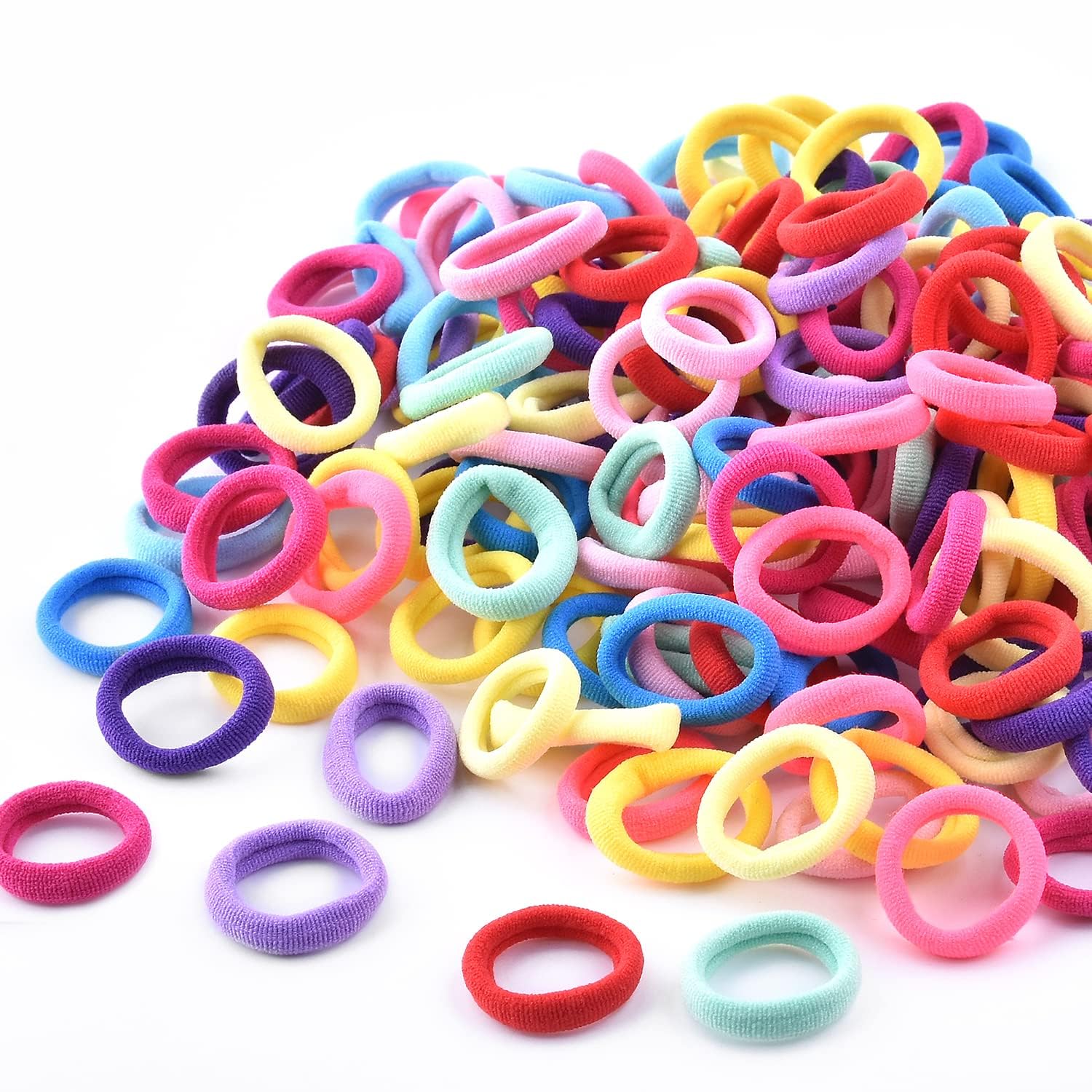 Photo 1 of 100PCS Elastic Hair Ties Cotton Hair Bands Mini Hair Bands Seamles Soft Toddler Girl Hair Ties Rainbow Colored for Kids