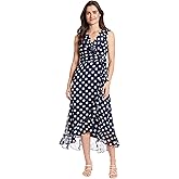 London Times Women's Dresses Sleeveless Ruffle Detail Faux Wrap Tie Midi Dress