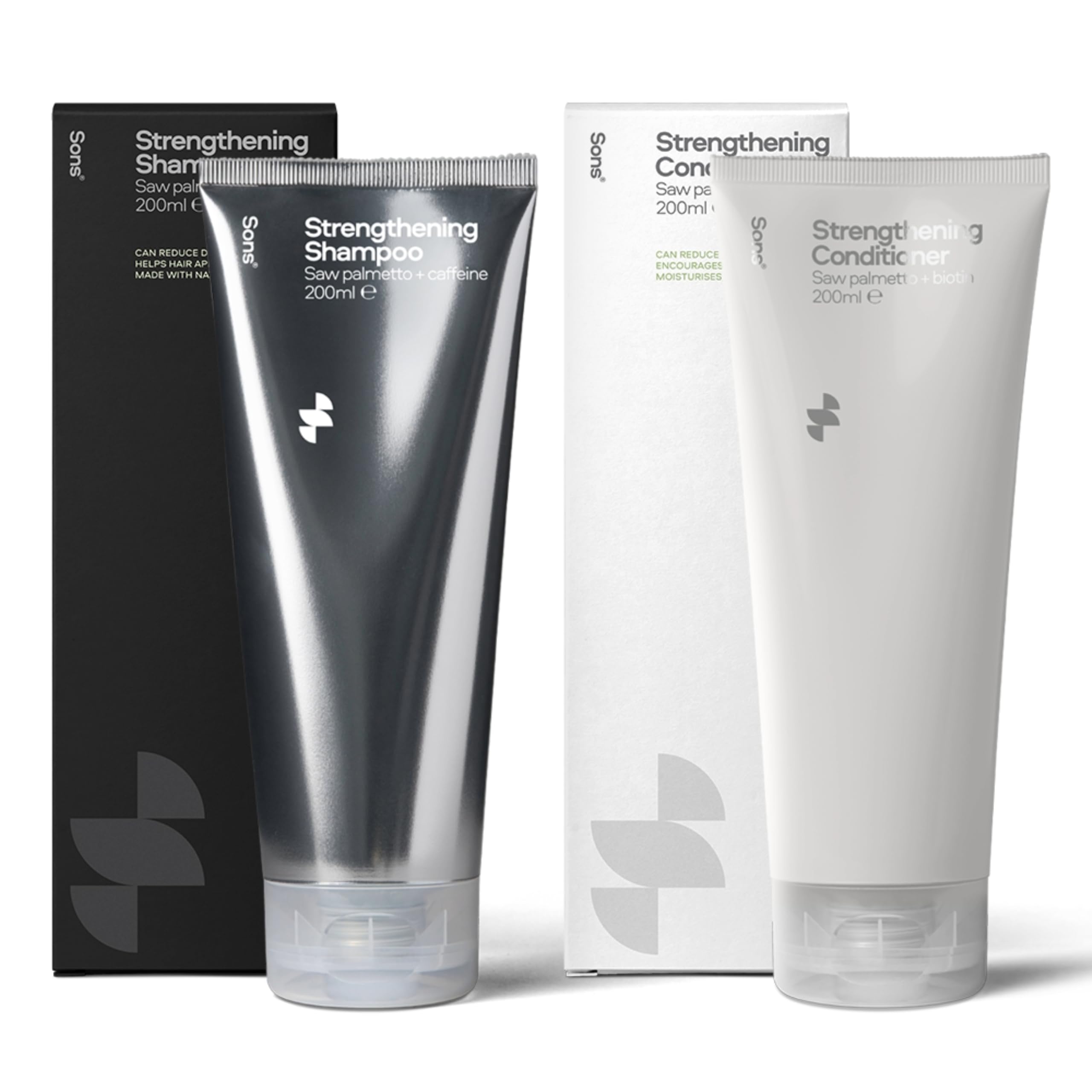 Sons Shampoo & Conditioner for Men (2x200ml). DHT Blocker, Hair Thickening and Anti-Dandruff with Caffeine. Tackles Hair Loss, Thinning & Dry Scalp. Promotes Hair Growth. Citrus Scent. Made in Europe.