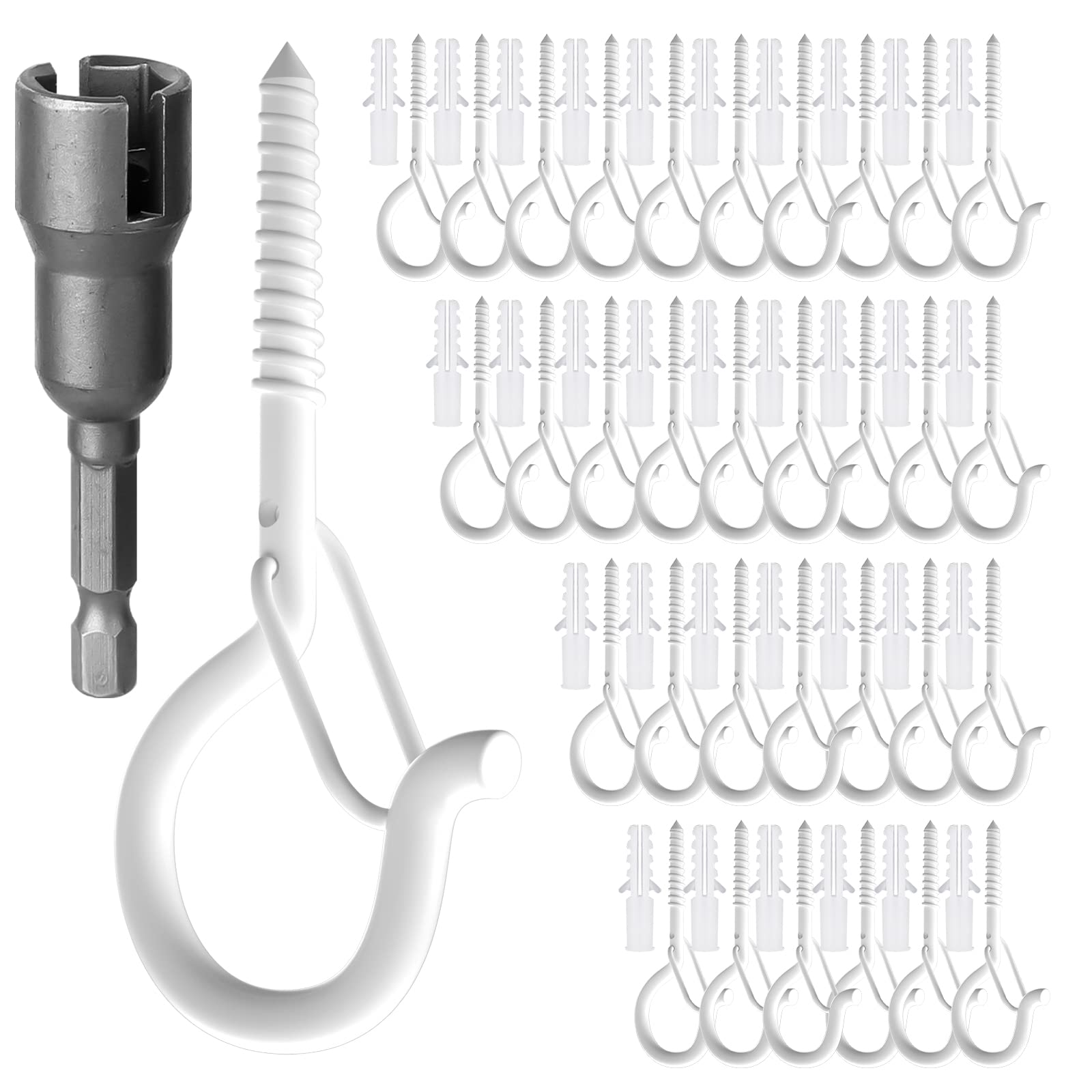 Giptime 32pcs Hanger Hooks - Ceiling, Wall Mount, Outdoor Lights Hanger, Cabinet, Party, Easter LED Fairy Lights, White