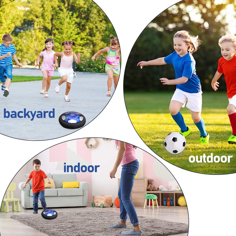 QDH Hover Soccer 6-in-1 Set, Rechargeable Air Soccer with LED Light and Soft Foam Bumpers Air Soccer Hover Ball with 2 Goals Indoor Outdoor Floating Soccer for Boys Girls Kids Toy: Toys & Games