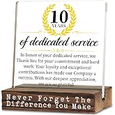 10 Years of Dedicated Service Acrylic Plaque, 10th Anniversary Thank You Gift for Employee, Appreciation Award for Manager, Transparent Acrylic Plaque with Wooden Stand, XXT4