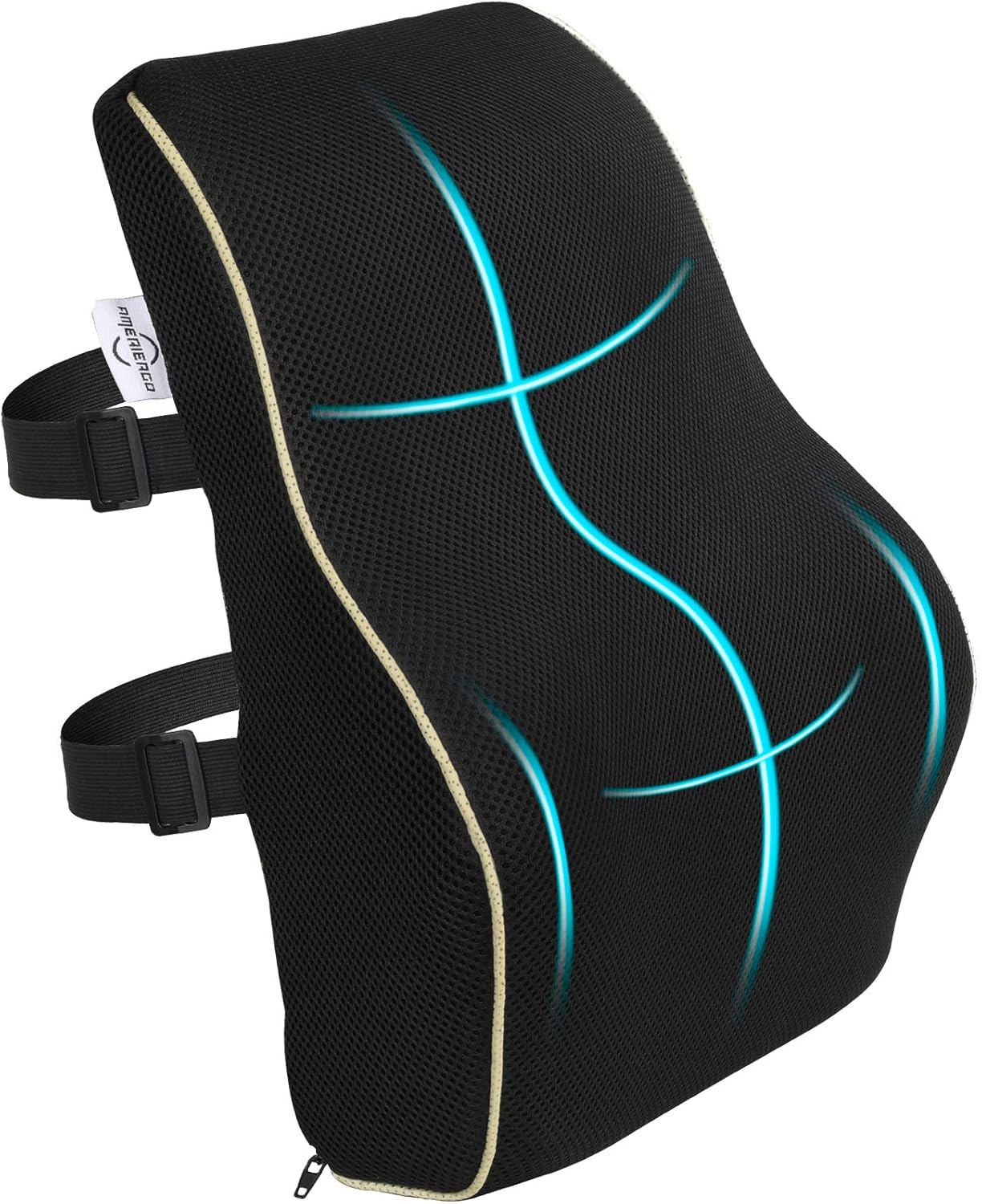 AMERIERGO Lumbar Pillow, Memory Foam Back Cushion with Breathable Mesh Cover, Multifunctional Lumbar Support Pillow for Office Chair, Computer Chair & Car Seat: Home & Kitchen