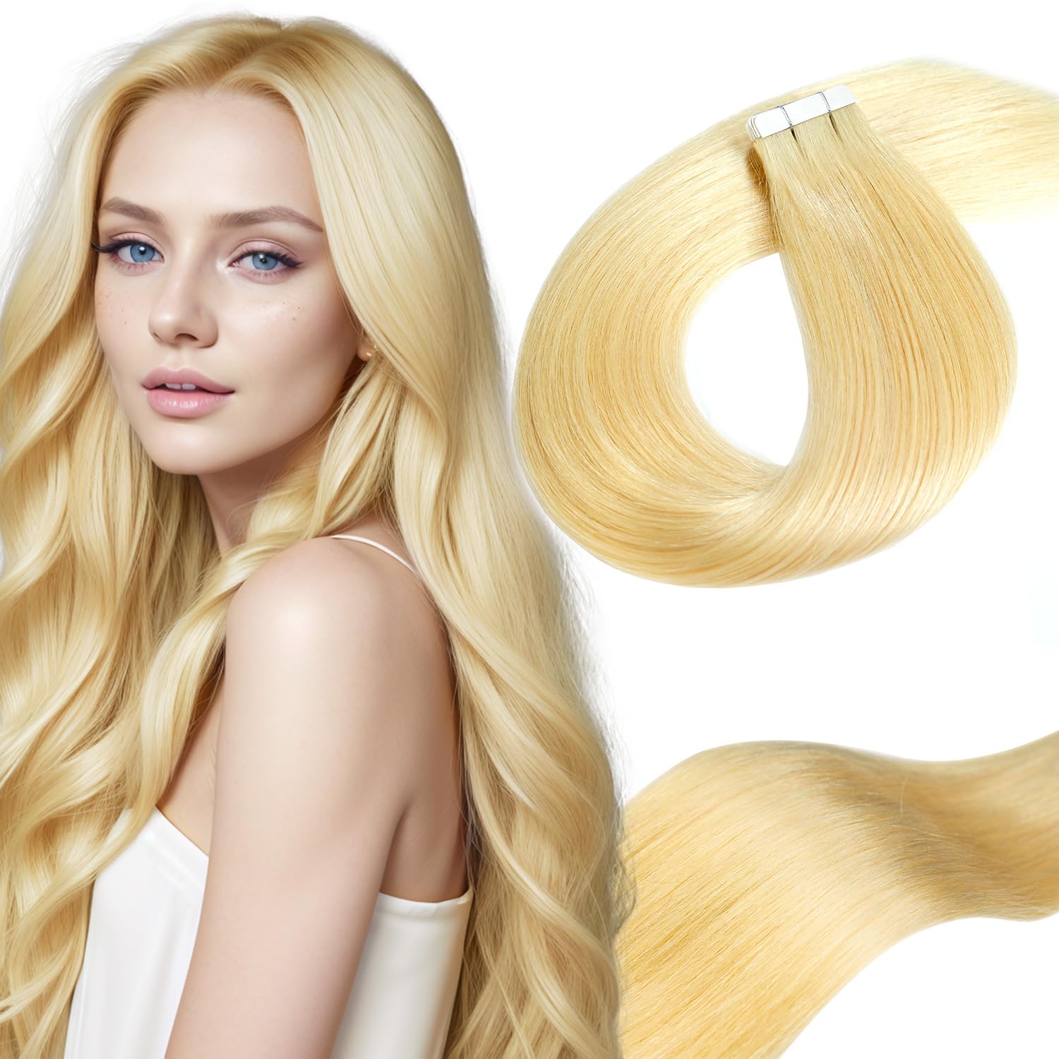LieblichWelle Tape in Hair Extensions Human Hair Blonde 20 inch, 20pcs, 50g/Pack - Salon-Grade Quality, Easy Comfort Wear for Young Women (Blonde, 20 inch)