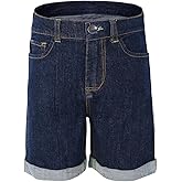 Bienzoe Girls Denim Jean Shorts: Kids High Waisted Cotton Stretch Summer Casual Rolled Bermuda