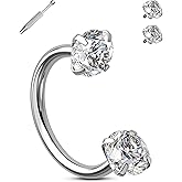 OUFER 18G Horseshoe Nose Rings Studs, 316L Surgical Steel Double Cubic Zirconia Nose Studs, Internally Threaded Nose Rings For Women, Lip Eyebrow Helix Ear Piercing Jewelry