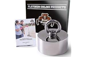 PLATINUM ONLINE PRODUCTS 2000lb Strong 360 Degree Fishing Magnet for Magnetic Fishing, Strong Heavy Duty Neodymium N52 Magnets for Salvage Treasure Hunting in Rivers, Oceans and Lakes