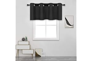 DECOVSUN Black Valances for Windows for Kitchen Blackout Thermal Insulated Curtain Valance for Bathroom/Office Short Straight Drape Valance for Bedroom Kids Room 52 Inch Wide by 18 Inch Long 1 Panel