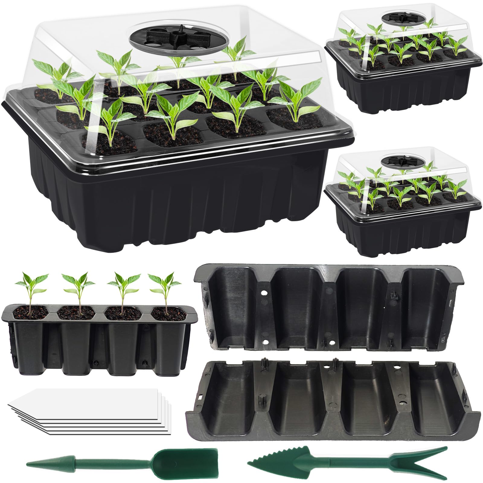 YUNSTK 3 Pcs Seed Propagators, Trays for Seedlings Reusable with Lid, 36 Cells Starter Tray Adjustable Humidity Dome and Base, Windowsill & Greenhouse Grow Plant Germination Equipment