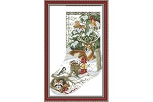 Awesocrafts Cross Stitch Kits, Winter Jungle Christmas Stocking Easy Patterns Cross Stitching Embroidery Kit Supplies Christmas Gifts, Stamped or Counted (Christmas Stocking, Counted)