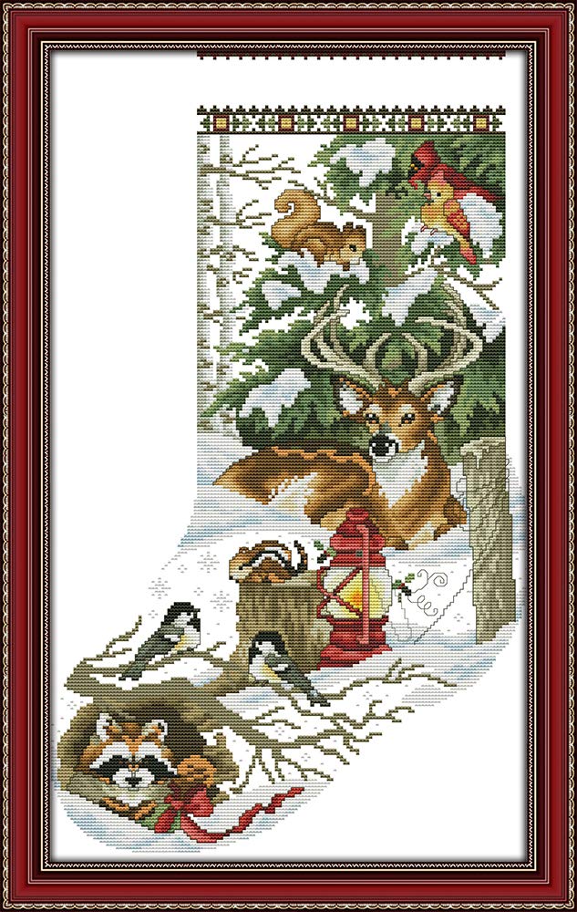 Cross Stitch Kits, Winter Jungle Christmas Stocking Awesocrafts Easy Patterns Cross Stitching Embroidery Kit Supplies Christmas Gifts, Stamped(Christmas Stocking, Stamped)
