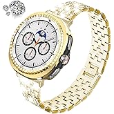 DEALELE Bands and Case Compatible with Samsung Galaxy Watch 8 Classic 46mm, Bling Rhinestone Diamond Metal Bracelet with Protective Case and Shiny Bezel Ring Cover Replacement for Women Men