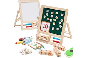 JOMIFIN Tabletop Easel for Kids with Matching Letter Game, Foldable Double Sided Board with Painting Accessories (Model 2)