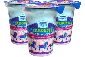 Snacktery Pink & Blue Cotton Candy - Experience the Sweetness of the Fair with Strawberry & Raspberry Flavored Cotton Candy - Pack of 3